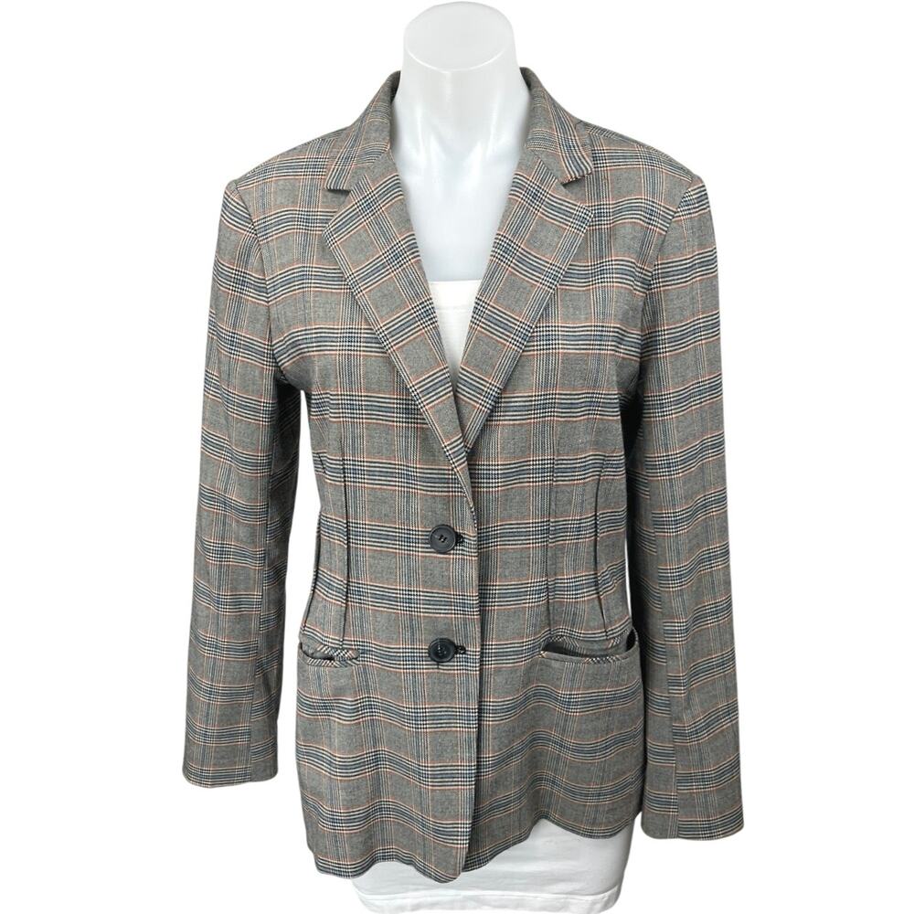 Chelsea28 Women's Gray Plaid Tartan Long Sleeve Blazer Coat Suit Jacket Size M